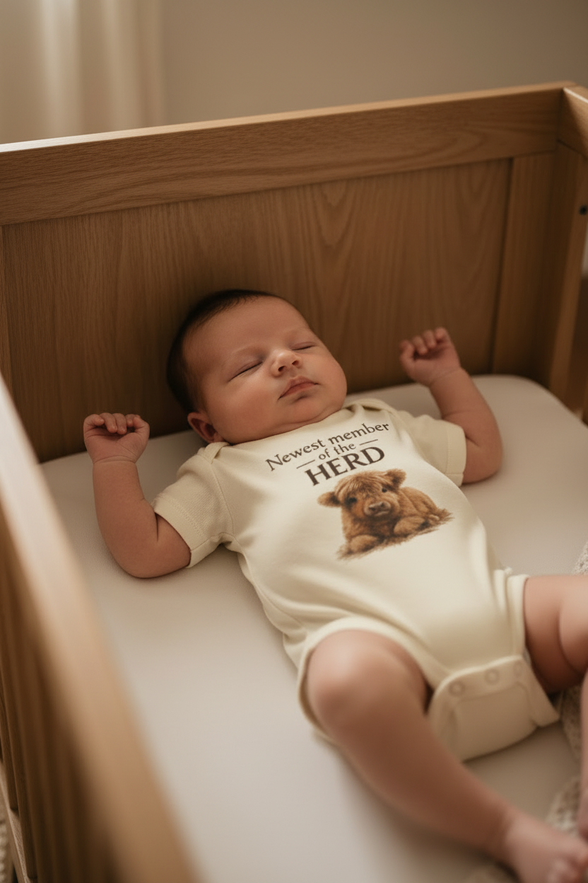 Newest Member of the Herd Onesie - Baby Close Up in Crib