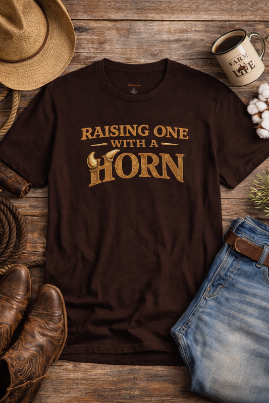 Raising One With A Horn – Farm Family Tee/"Perfect for parents raising a future little rancher."