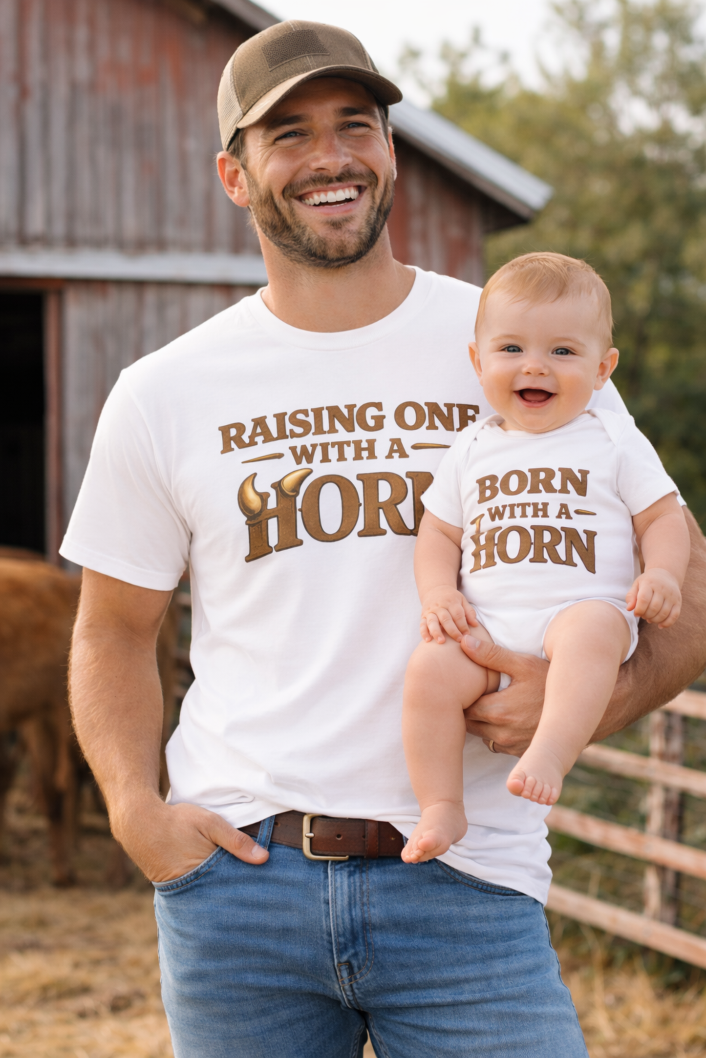 Raising One With A Horn – Farm Family Tee/"Perfect for parents raising a future little rancher."