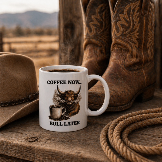 Coffee Now… Bull Later Ceramic Mug, (11oz, 15oz)